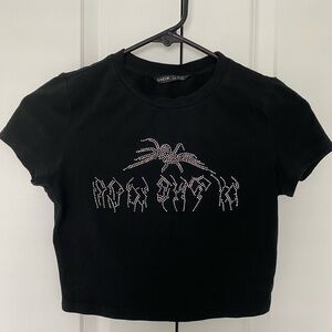 Baby tee with bedazzled spider design 💎🕷️